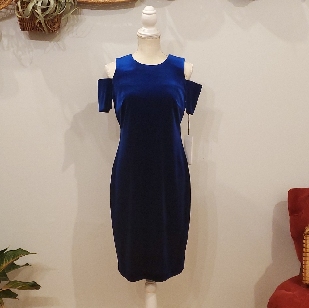 NWT Calvin Klein Velvet Cold Shoulder Dress